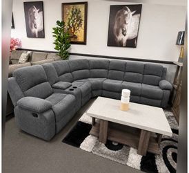 Gray Fabric Reclining Sectional Sofa