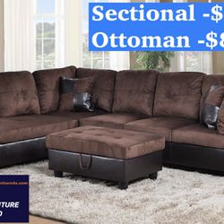 Brand New Brown Sectional Sofa Couch 