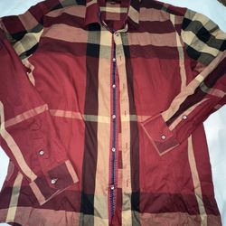 Men’s Burgundy Plaid Shirt Size XL