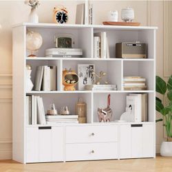 49.1" Kids Bookcase & Toy Organizer - 7-Cube Storage Shelf with 4 Drawers (2 Wheeled) & Anti-Tip Design, Modern Playroom Storage Cabinet for Books, To