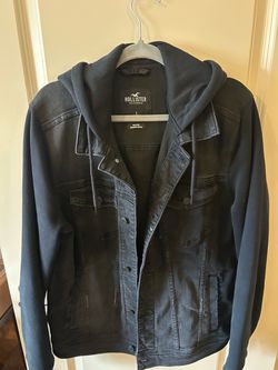 Men's  Hollister Black Hooded Jean Jacket