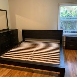 Hardwood kind size bed frame and nightstand