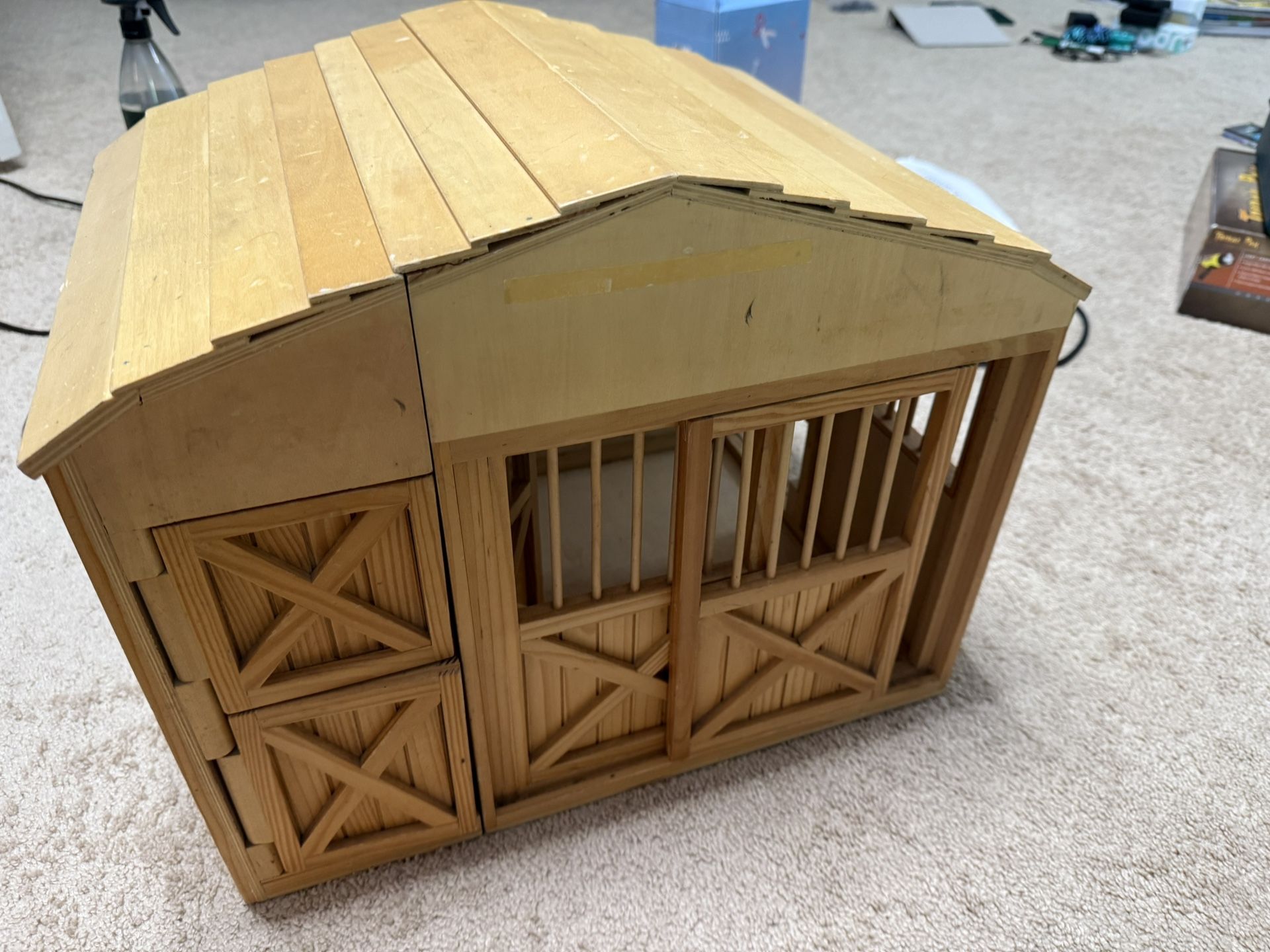 Wooden Horse Stable With Horses