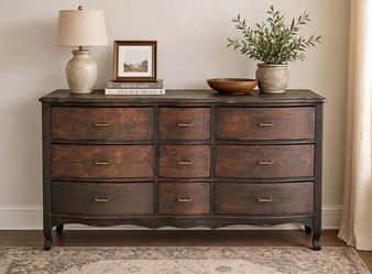 French Serpentine 9-Drawer Dresser — Refinished Solid Wood