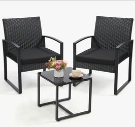 3 Piece Wicker Patio Bistro Set with Coffee Table