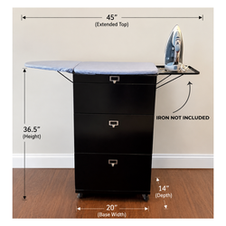 Unique metal storage cabinet with flip-up ironing board
