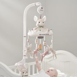 NEW IN BOX Baby Crib Mobile, 3 Mode Musical Mobile for Crib - 35 Lullabies, Bluetooth, TF Card, with Detachable Rabbit Teethers, Quiet Rotating Motor 