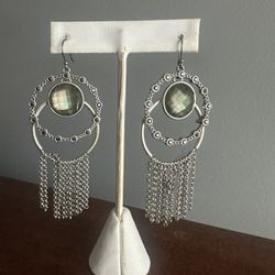 NWOT! Lucky Brand dangle drop earrings. Silver-tone with blue accents