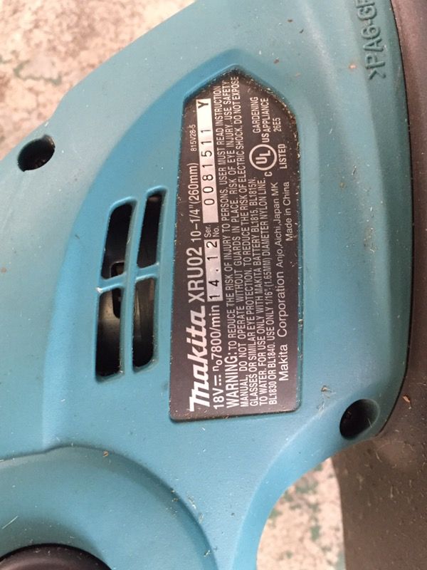 Makita 18v XLT XRU02 cordless line string trimmer battery for