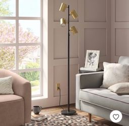 ht Floor Lamp Black/Brass: Touch Sensor, Adjustable Heads - Threshold