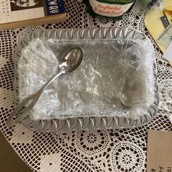 Pewter Dish And Insert W Spoon