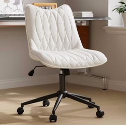 New assembled Armless Desk Chair, Morden Home Office Chair no Arms, Adjustable Height & Rocking Computer Chair, PU Leather Vanity Chair, Ergonomic Sea