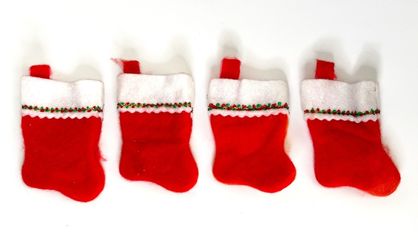 Vintage Mini Classic Red Plush & White Faux Fur Cuff Christmas Stockings Set of 4