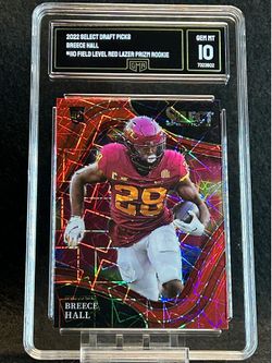 2022 Select Draft Picks 💥 Breece Hall 💥 Field Level Red Lazer Prizm Rookie GMA 10 💎 Mint - New York Jets