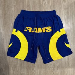 Size Medium & Large - Mitchell And Ness Just Don Authentic NFL Football La Los Angeles Rams Mesh Shorts - Supreme Kanye West 47 Brand New Era