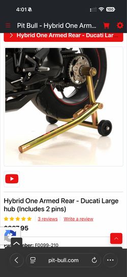 Pitbull Hybrid One Armed Rearstand for Ducati (includes two pins)