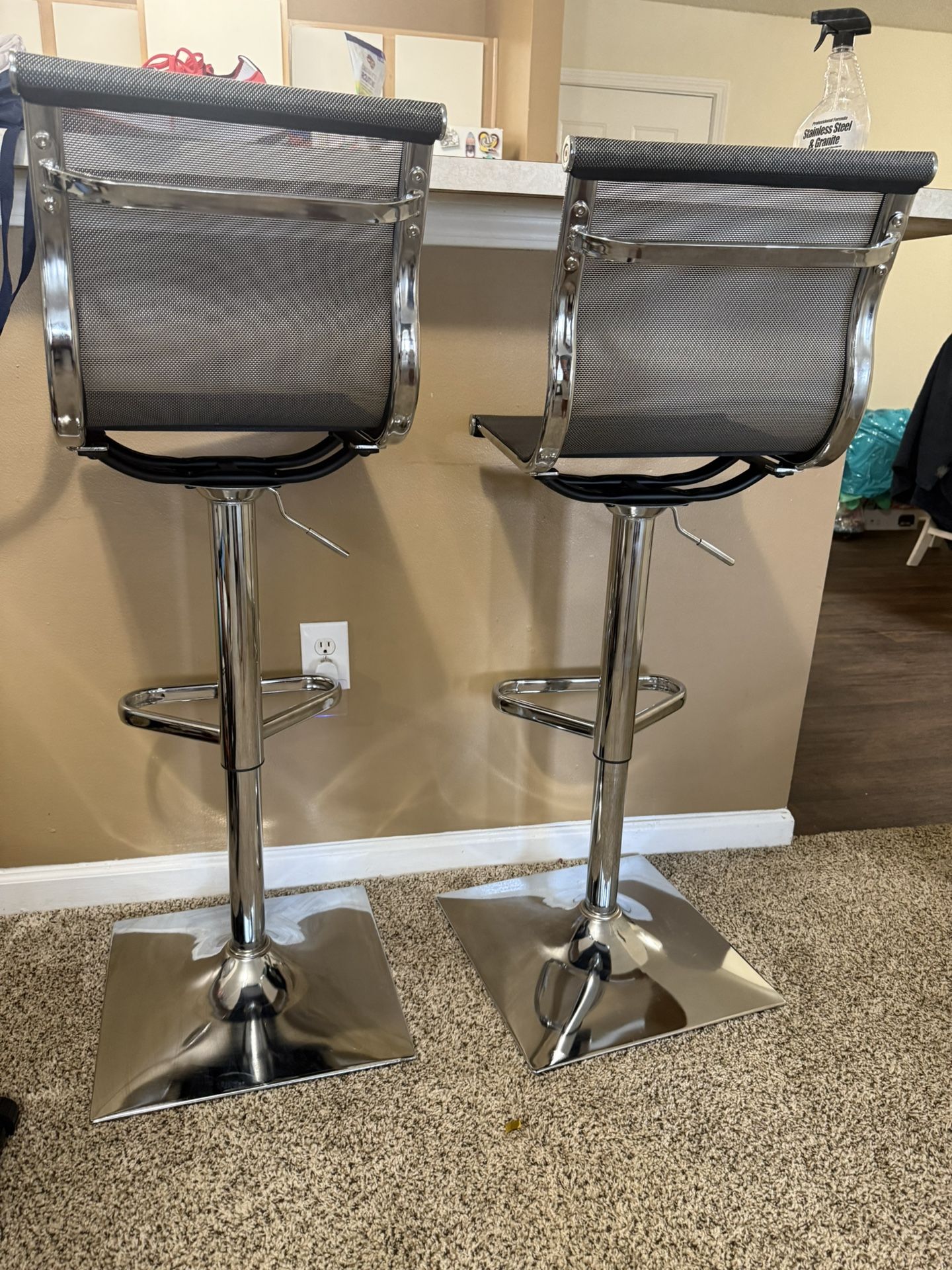 Set of 2 Modern Chrome Mesh Bar Stools – $150