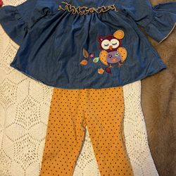 Goodlad Girls Size 12 Month Lightweight Denim Owl Embroidered With Pants