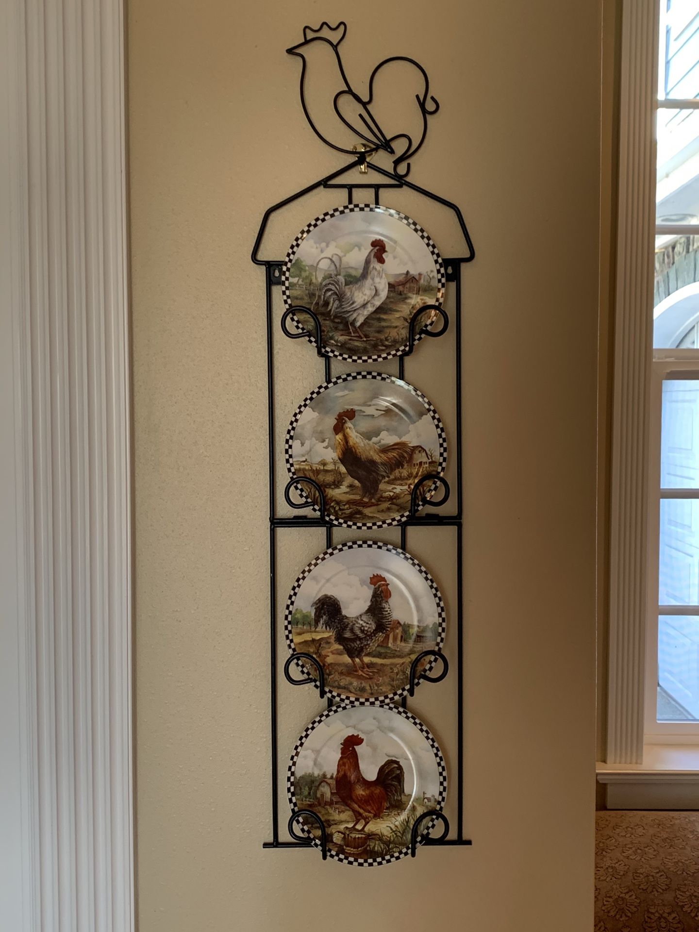 Decorative Rooster Metal Rack with Rooster Plates for Sale in Lake