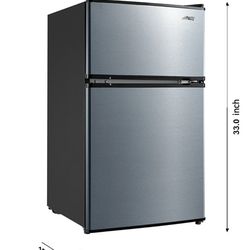 Arctic King 3.2 Cu ft Two Door Mini Fridge with Freezer, Stainless Steel, E-Star