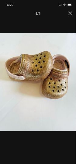 Baby Girl Pink Gold Glitter Crocs Shoes 5c