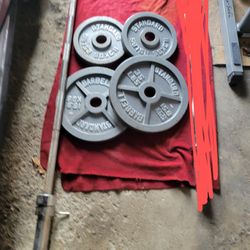 2" HOLE OLYMPIC STANDARD PLATES 120LBs . 2-35s.  2-25s.  7' OLYMPIC BAR BOTH WITH CLIPS 
11525 S HALSTED DUNKIN DONUTS/7111.S WESTERN WALGREENS 
DELIV