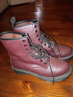 Burgundy Lace-Up Combat Boots