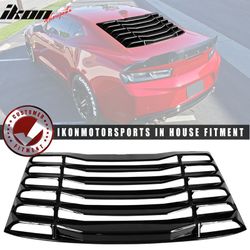 Fits 2016-2024 Chevrolet Camaro Rear Window Louver Sun Shade Cover Vent Gloss Black / Carbon Fiber Print