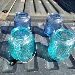 Teal/Blue Hanging Glass Jars