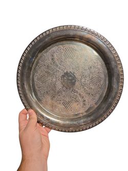 Vintage Leonard Silver Plate Round Serving Tray