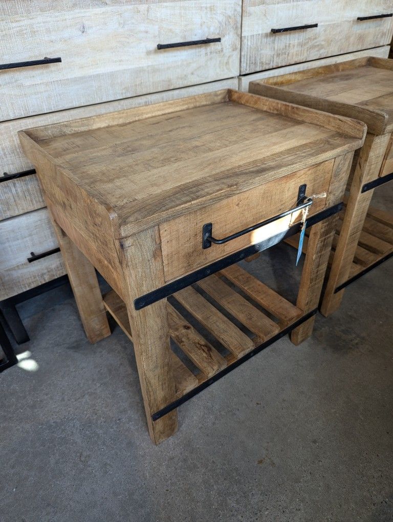 Mango And Iron One Drawer End Table