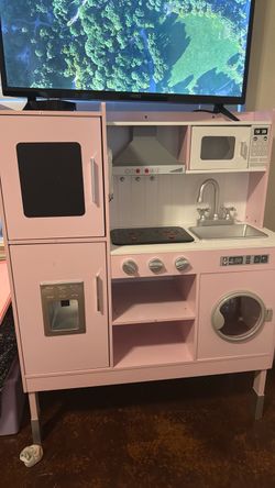 Pink Wooden Kids Play Kitchen Set