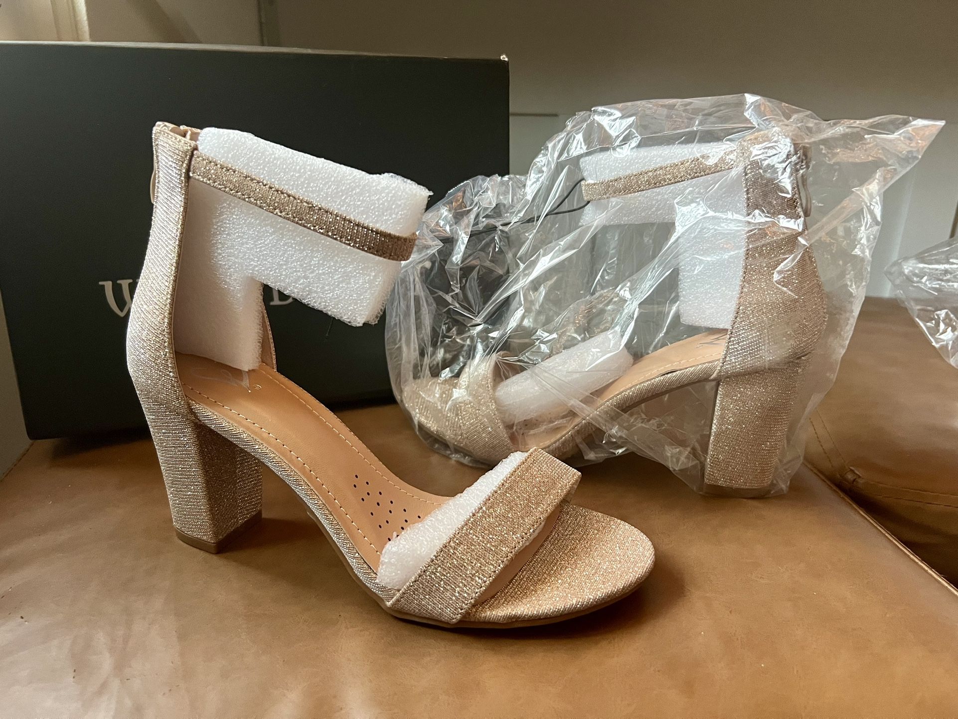 Champagne Sparkly Chunky Heels 