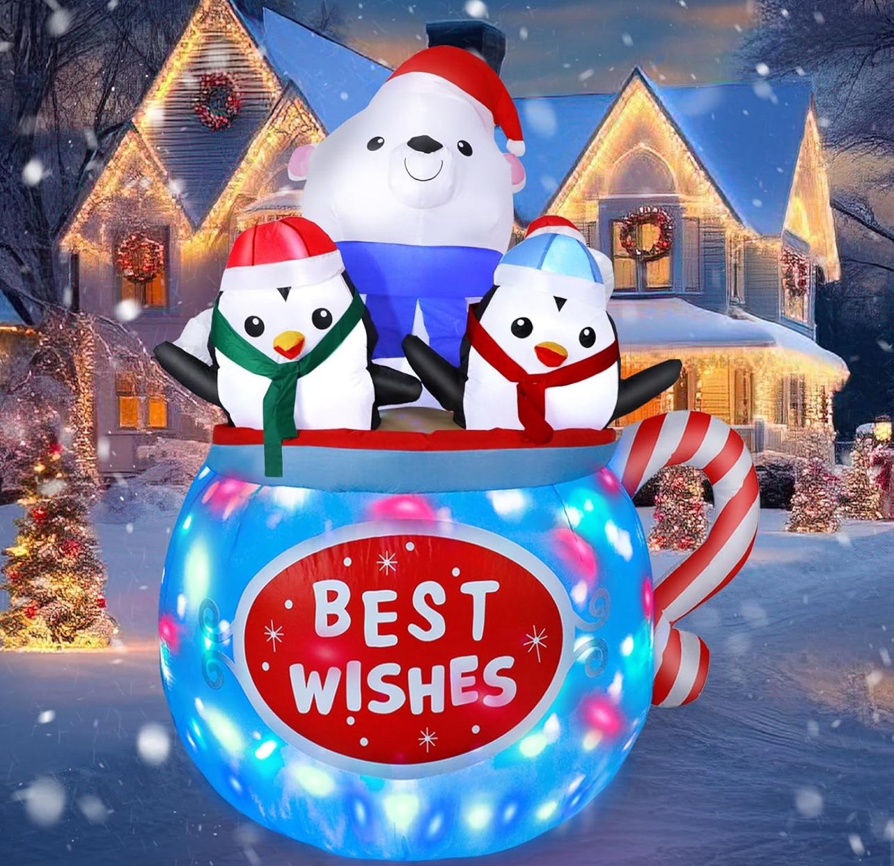 New 6FT Penguins And Polar Bear Best Wishes Inflatable Christmas Decoration