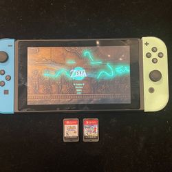 Nintendo Switch 32GB Console Neon Green Blue Joy-Cons+ 2 Games(KIRBY XENOBLADE)