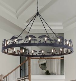 Wellmet 60” Rustic Wagon Wheel Chandelier 16-Light Wildlife Safari – Brand New