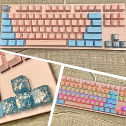 Pink, Blue & Resin Mechanical Gaming Keyboard RGB Rainbow Backlit Waterproof NEW