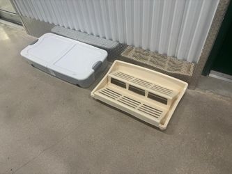 Under the bed, storage bin and shoe rack both have wheels to roll out. $40 for both
