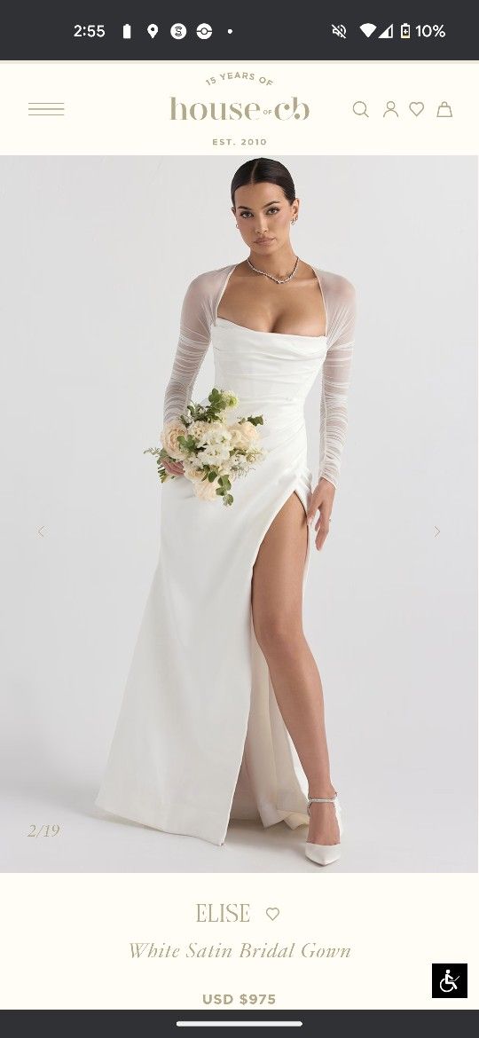 HOUSE OF CB 'Elise' White Satin Bridal Gown Size L