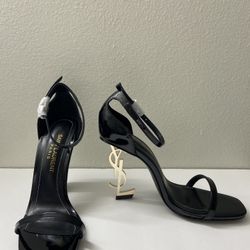 Saint Laurent Black Gold Opyum Leather Heel Size 8US /39EU