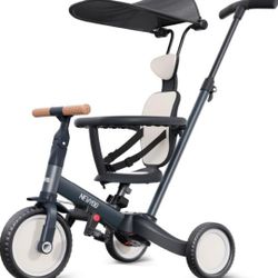 newyoo Tricycle for Toddlers 1-3, Toddler Tricycle with Push Handle and Canopy, Toddler Bike, Birthday Gift and Toys for Girl and Boy, 5 In 1