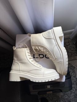 ALDO White Lace-Up Combat Boots
