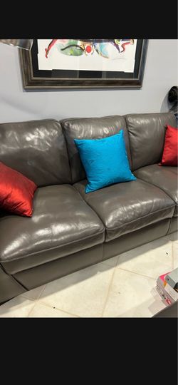 Grey Leather Sofa and Love Seat