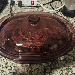 Pyrex VISION Corning Ware 24oz Cranberry V-30-B Casserole Dish W/Glass Lid USA