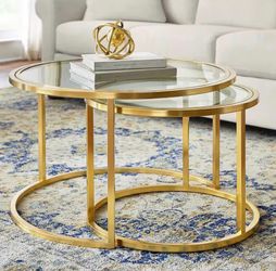 Home Decorators Collection Cheval 2-Piece Glass Nesting Coffee Table Set - Gold