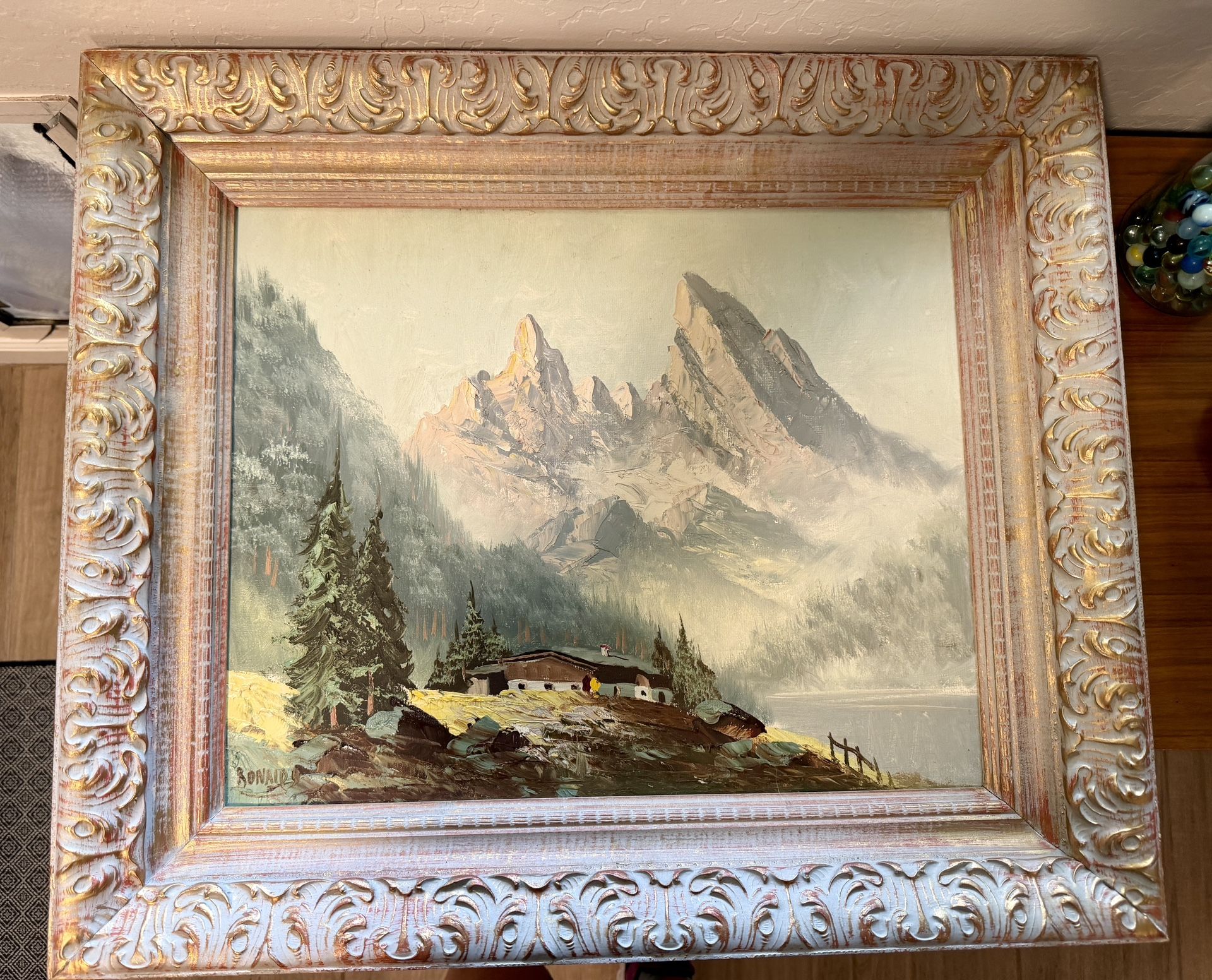 VTG Original F. Ronaldo Oil Painting Swiss Alps 1950s Framed