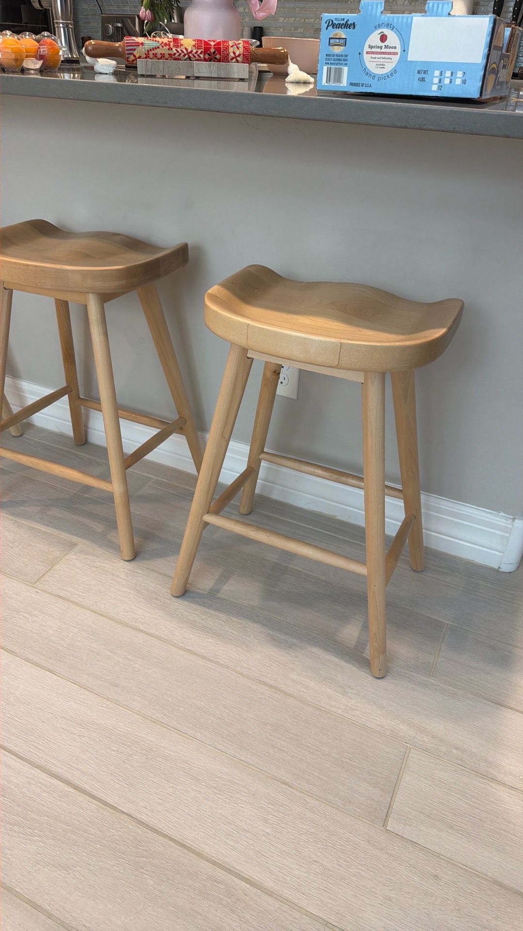 Rivet Kitchen Height Bar Counter Stool, Birch, Natural Finish, 24"H