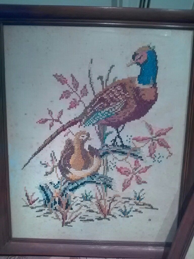 mid century pheasant cross stitch art