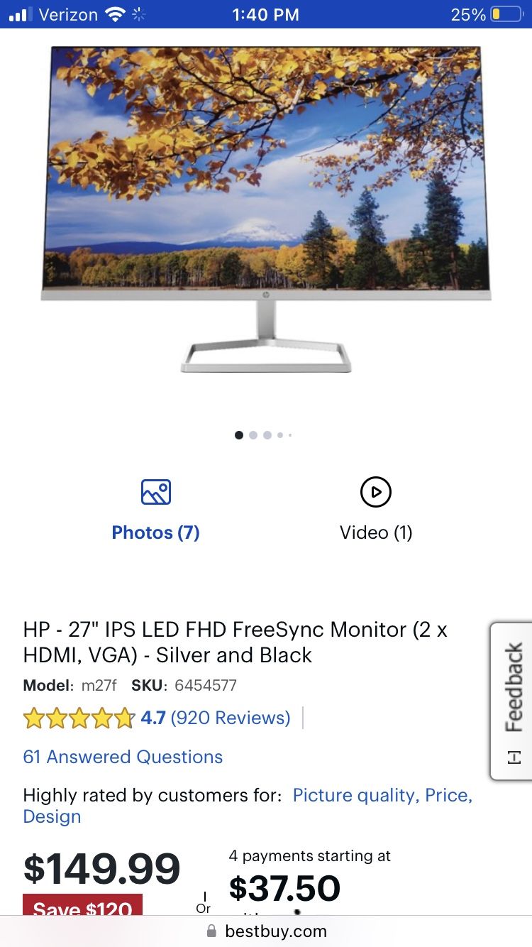 HP Curved 27 Inch Gaming Monitor Like New