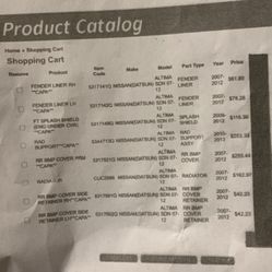 2007-2012 Nissan Altima Rear Bumper and Other Parts